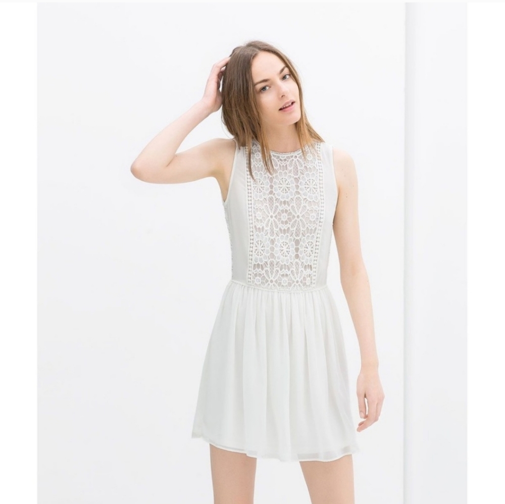 Zara White Summer Crochet Front Fairy Dress Size Medium